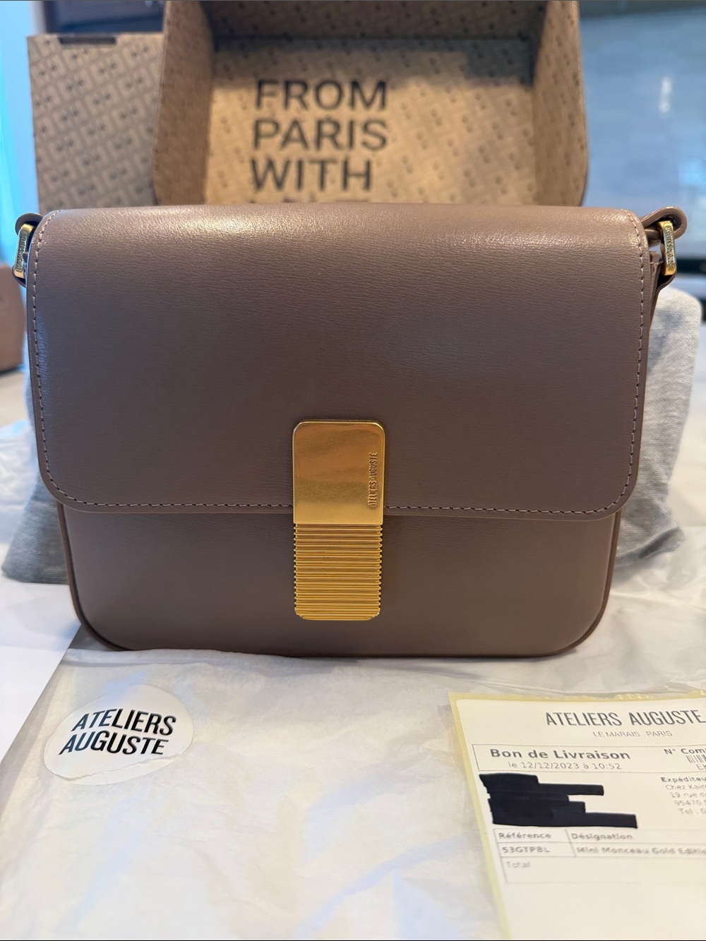 Ateliers Auguste Mini Monceau Gold Edition Taupe Box Leather